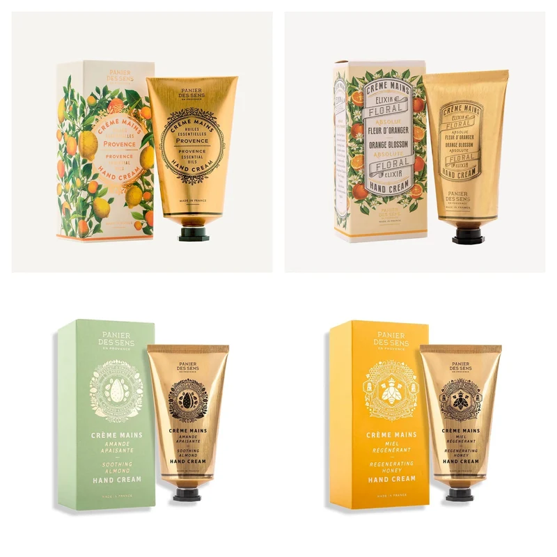 Pack de 4 crèmes mains 75 ml multi-senteurs - Provence, Fleur d'oranger, Miel, Amande