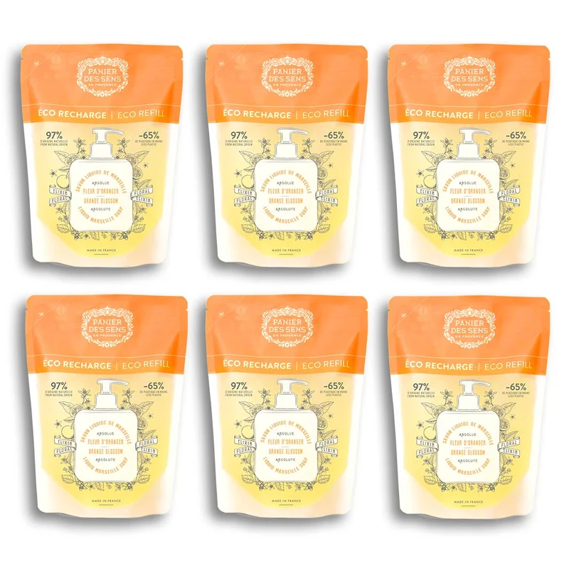 Pack de 6 recharges savon liquide de Marseille - Fleur d'Oranger 6x500ml