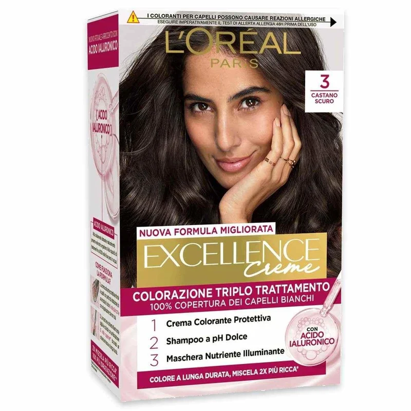 L'Oréal Paris Excellence Colorazione Triplo Trattamento N 3 Castano Scuro — Tintura per capelli