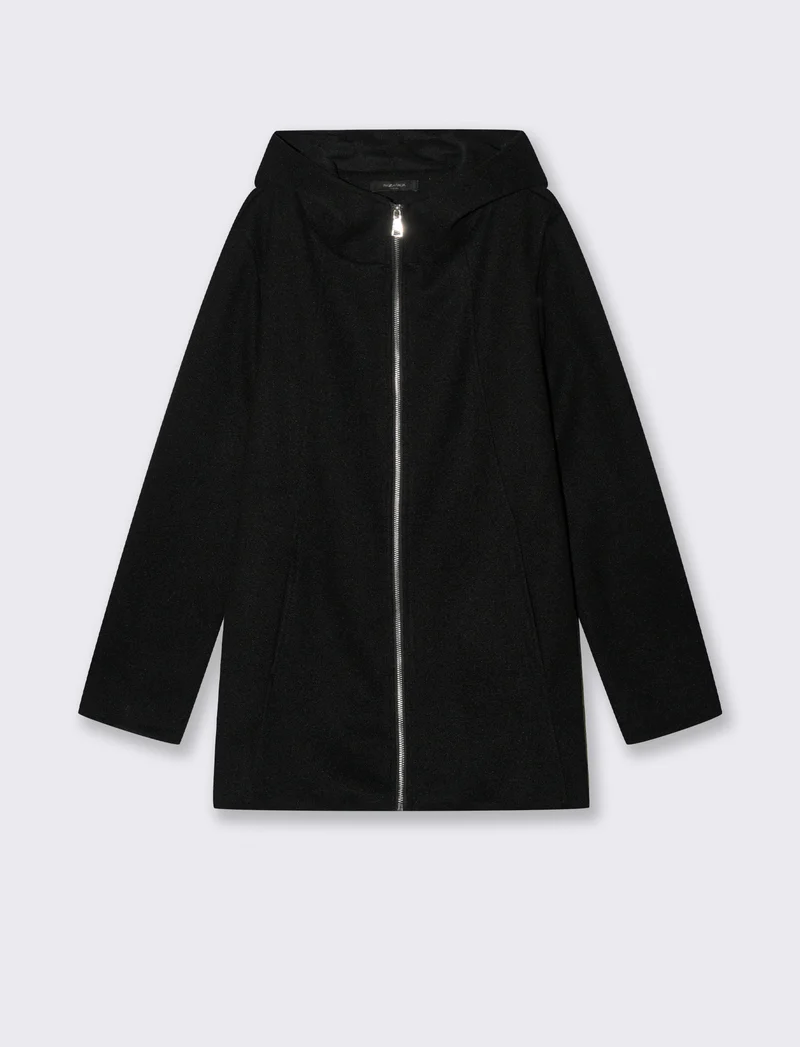 Cappotto con cappuccio e zip - Nero