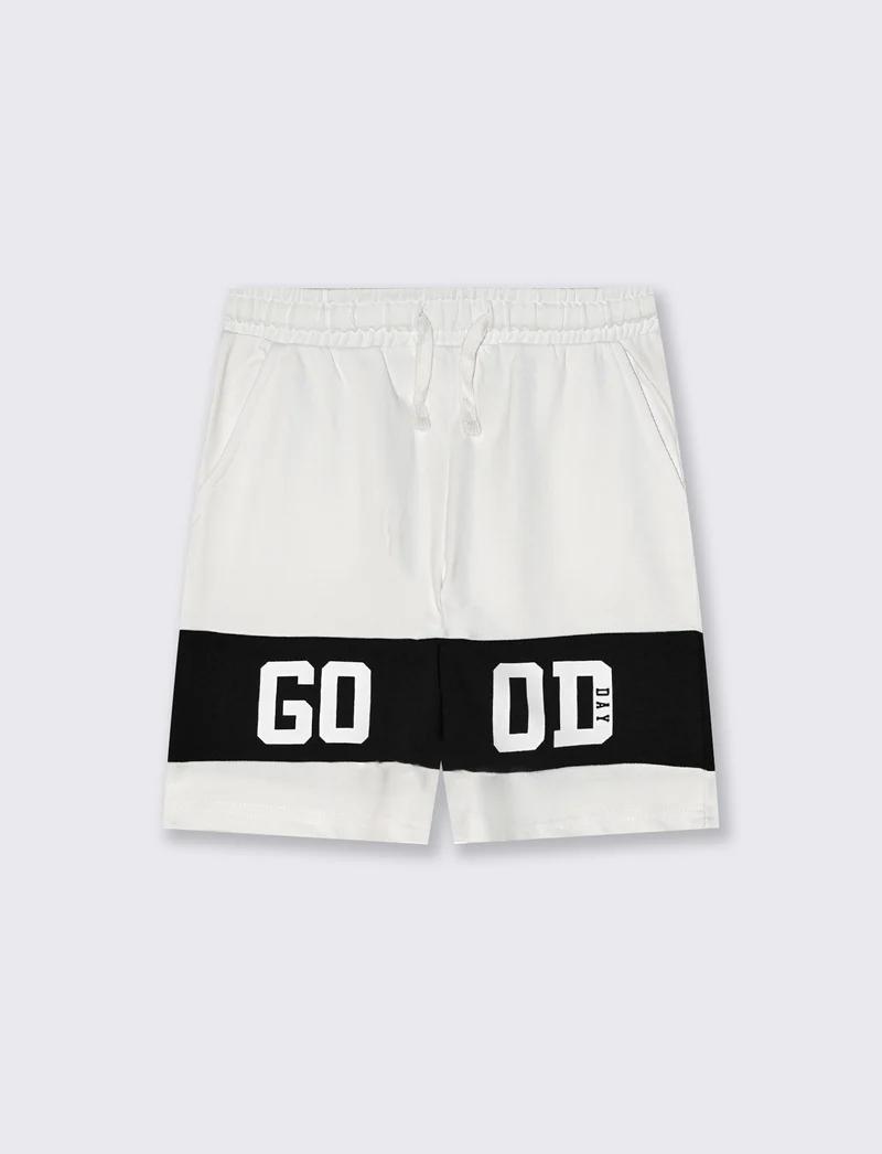 Bermuda in felpa con inserti a contrasto - Bianco