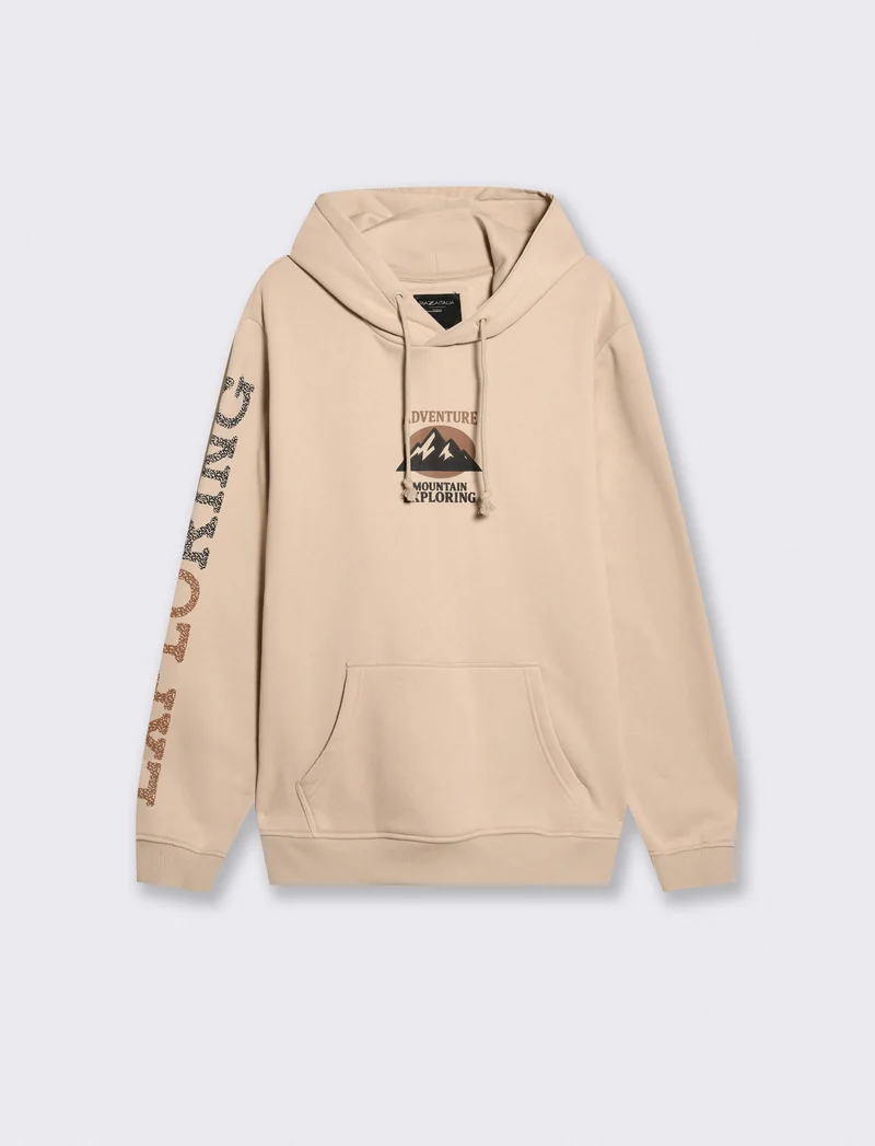 Felpa con cappuccio e stampe puff - Beige