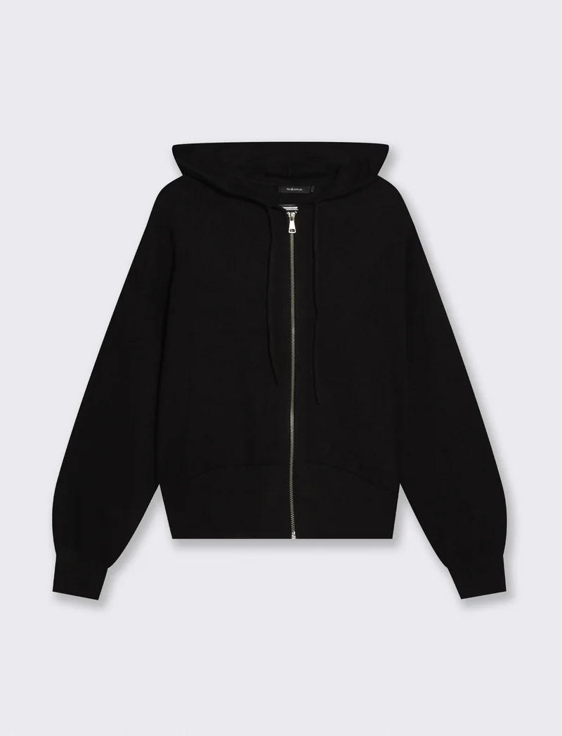 Pullover con zip e cappuccio pratico - Nero