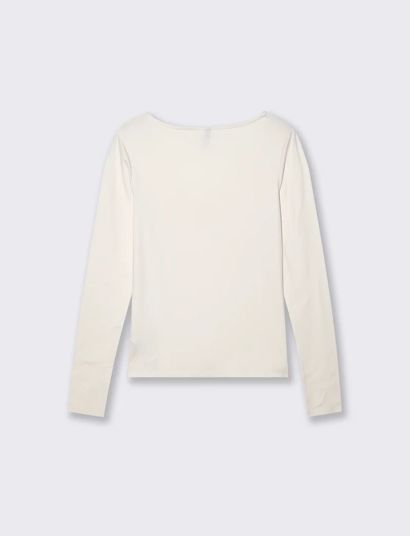 T-shirt manica lunga scollo a V - Avorio