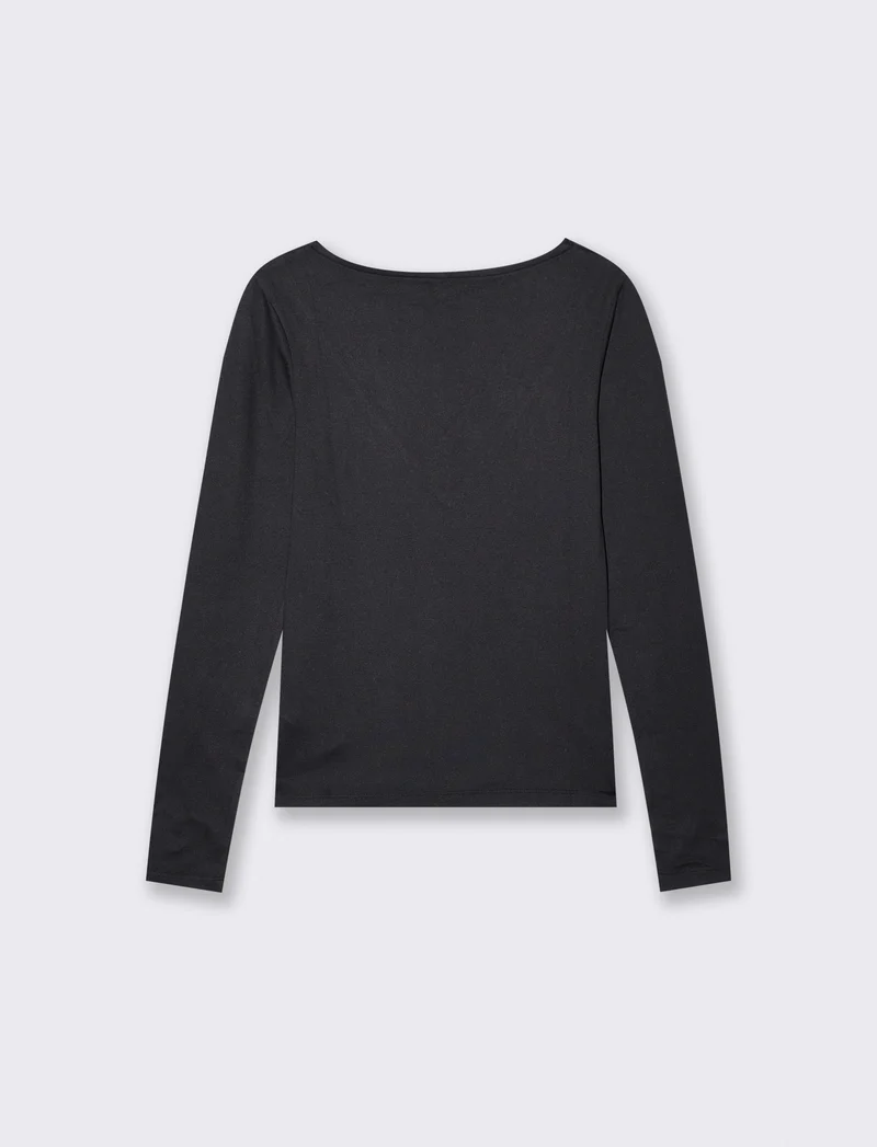 T-shirt manica lunga scollo a V - Nero