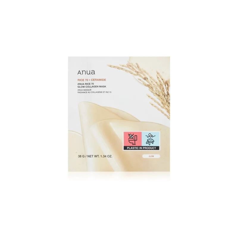 Anua Rice 70 Glow Collagene Maschera in Tessuto Illuminante 38g — Maschera in tessuto