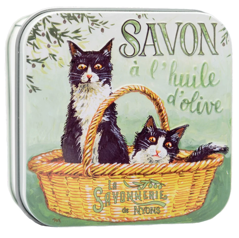 La Savonnerie di Nyons Scatola di metallo "Black and White Cats" sapone da 100 g