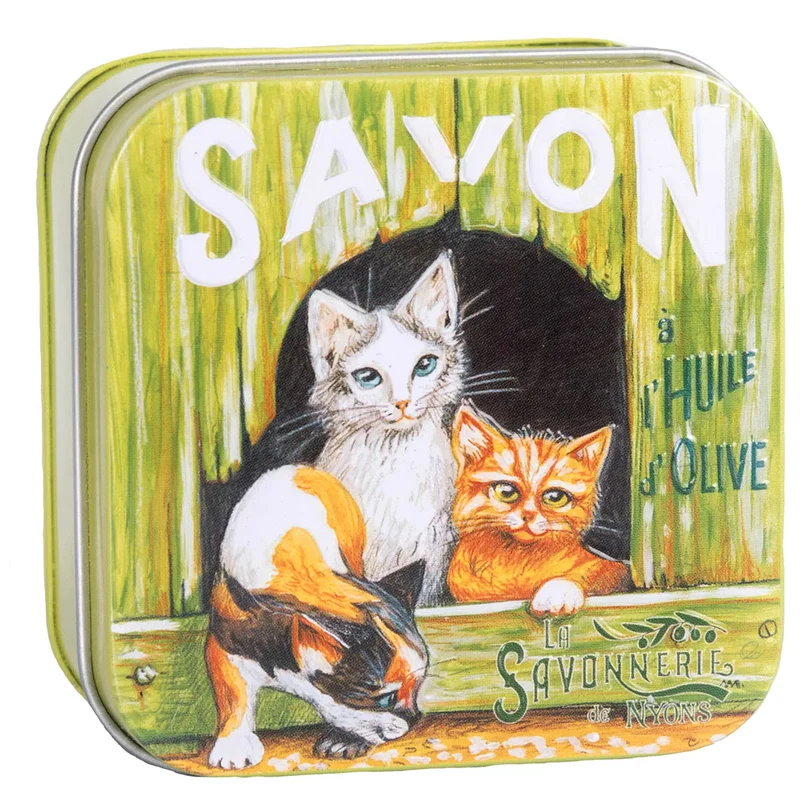 La Savonnerie de Nyons Scatola di metallo "Chats Blanc & Roux" e Sapone 100g
