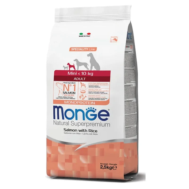 Monge Natural Superpremium Mini Adult Salmone E Riso 7,5 kg — Alimento per cani