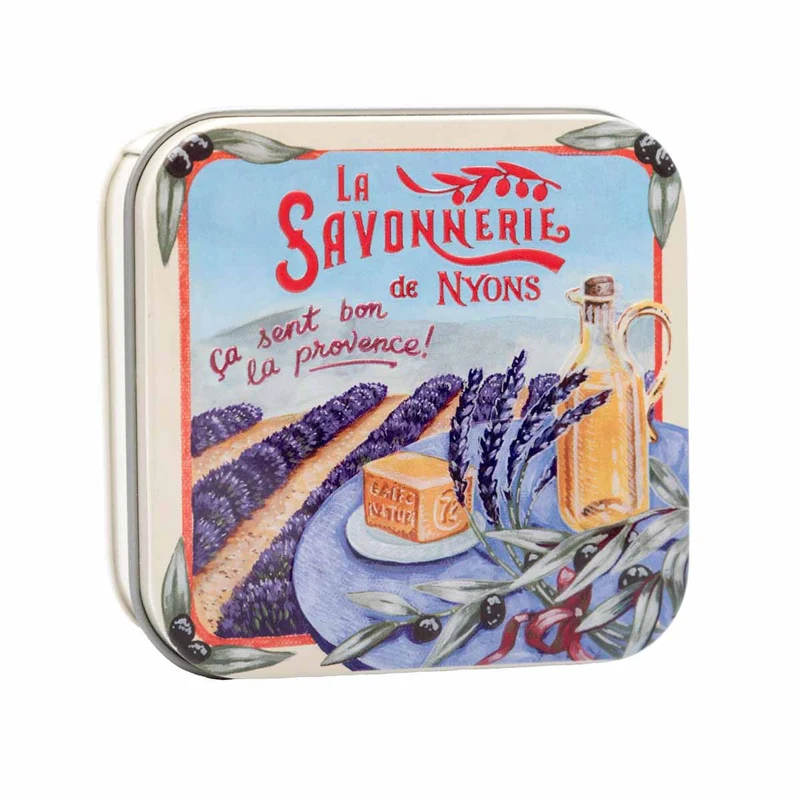 La Savonnerie de Nyons Scatola di metallo "Campo di lavanda" e sapone 100g