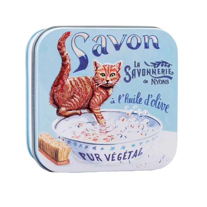 La Savonnerie de Nyons Scatola di metallo e sapone "Gatto rosso" 100g