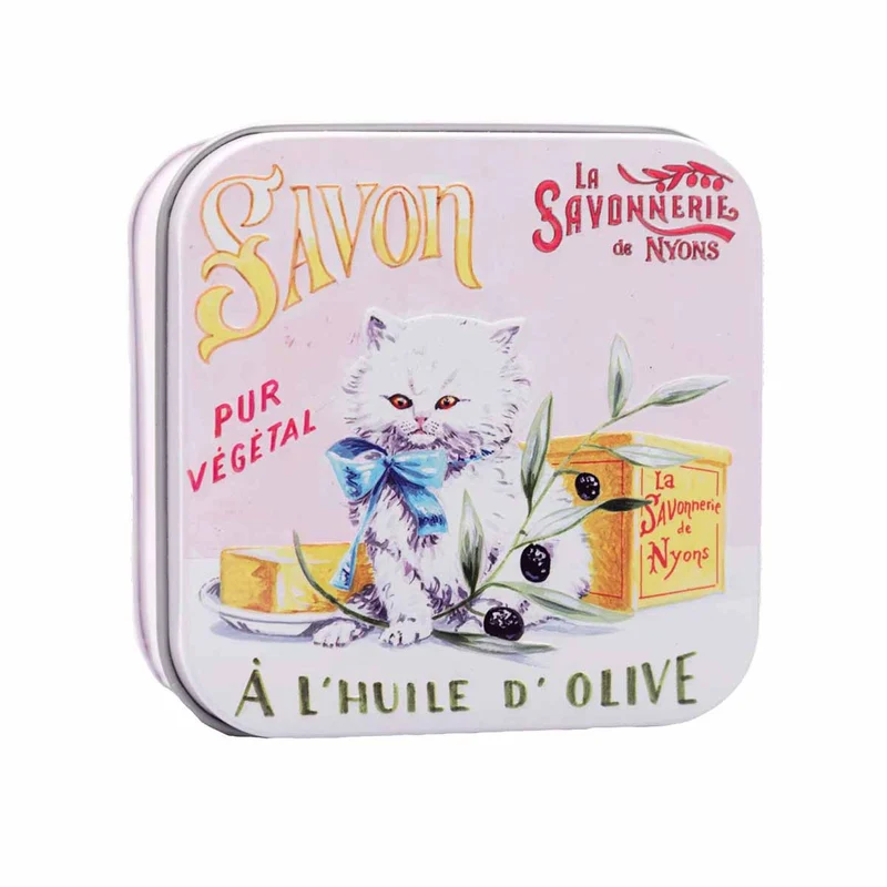 La Savonnerie de Nyons Scatola di metallo e sapone "Gatto persiano" 100g