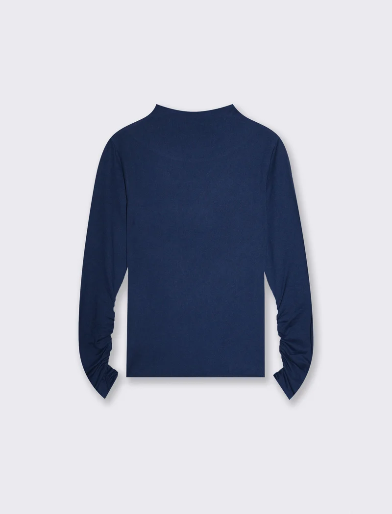 T-shirt basica a manica lunga con collo lupetto - Verde petrolio