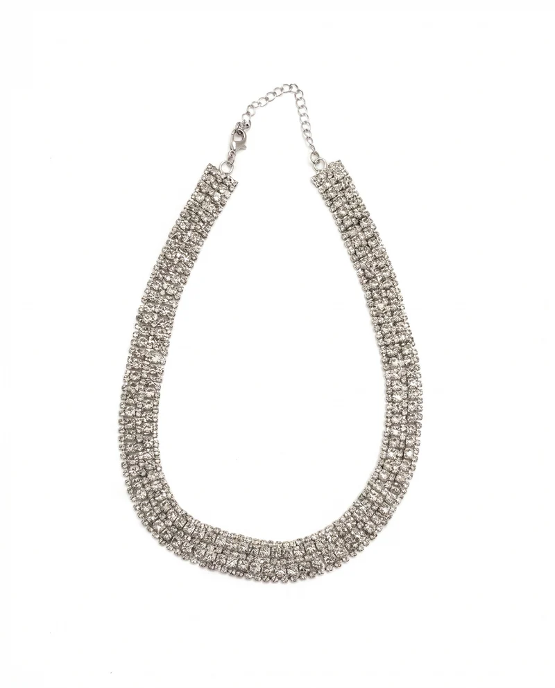 Collana girocollo con strass - Argento