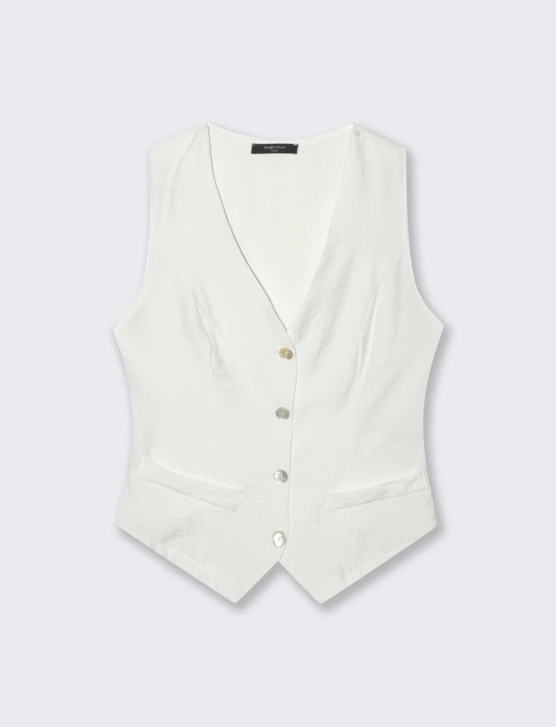 Gilet con bottoni in viscosa - Bianco