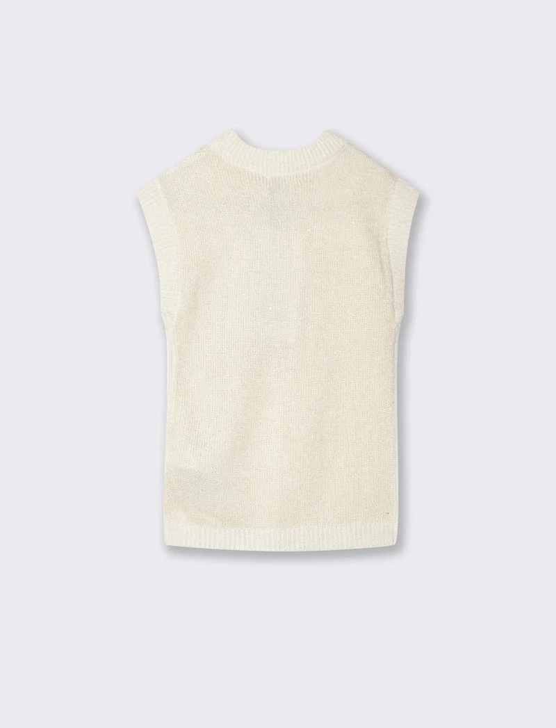 Abito giromanica in lurex caldo e trecce - Bianco latte
