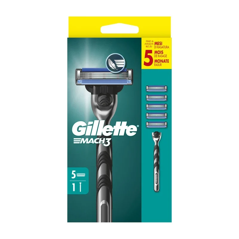 Gillette Mach3 Rasoio 3 Lame Manico E 5 Ricariche 1 unità — Rasoio