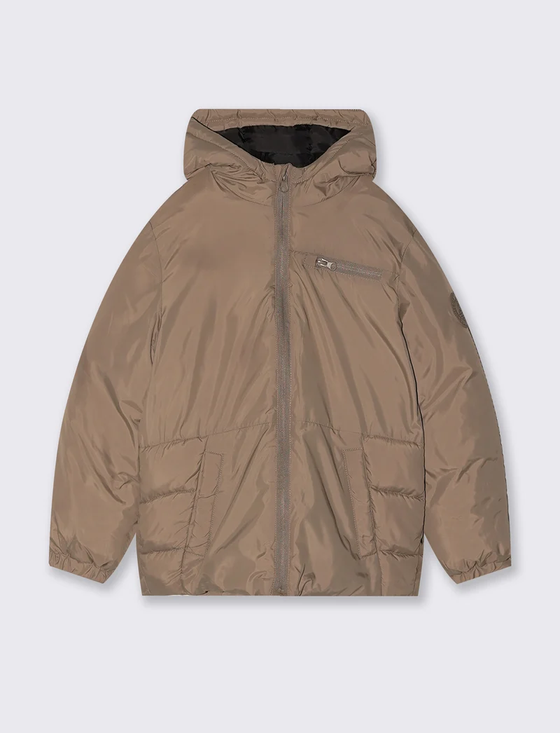 Giubbotto imbottito con cappuccio e tasche - Beige