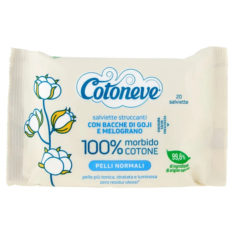 Cotoneve Bacche di Goji e Melograno Pelli Normali 20 pz — Salviette Struccanti
