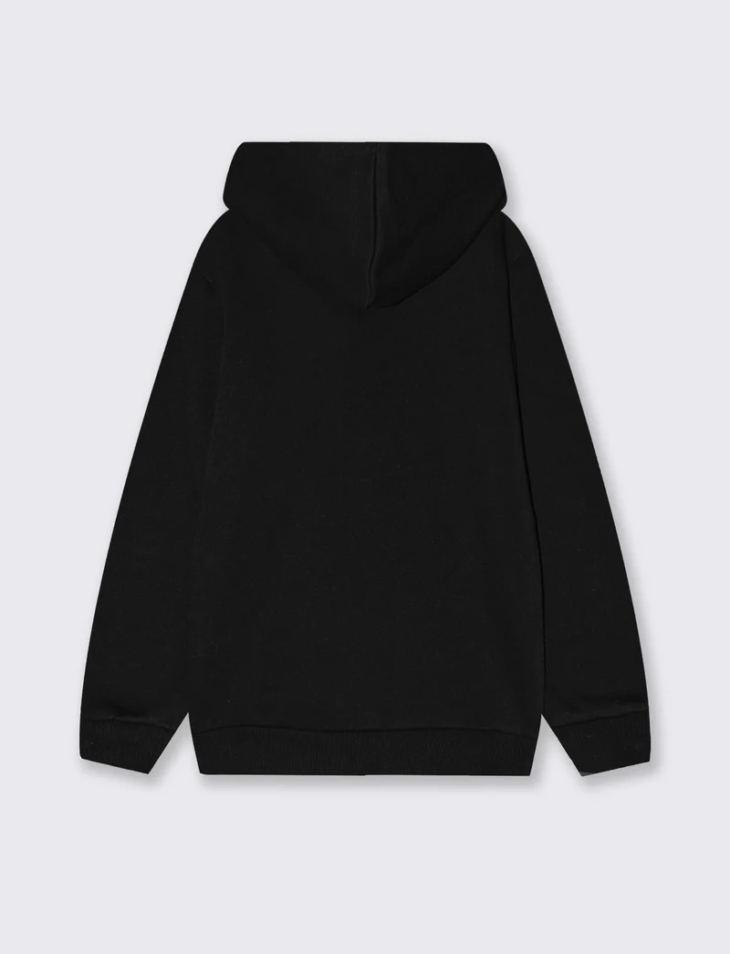 Felpa con cappuccio e maxi stampa stilosa - Nero