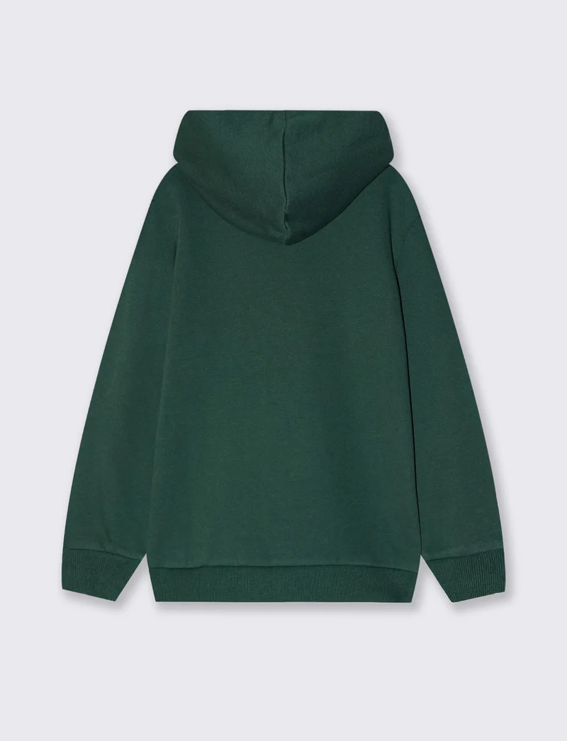 Felpa con cappuccio e maxi stampa stilosa - Verde abete