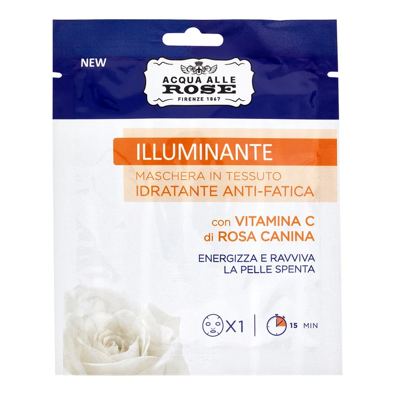 Acqua alle Rose Maschera in Tessuto Illuminante Anti-Fatica con Vitamina C 1 pezzo — Maschera Viso