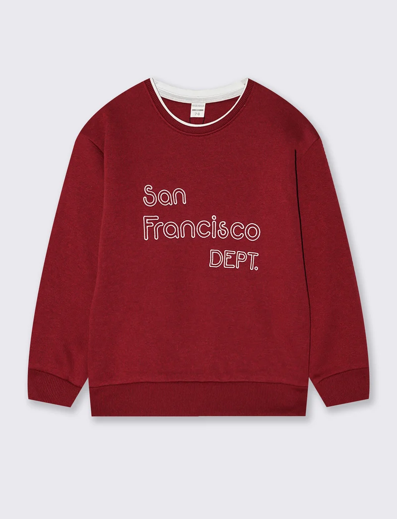 Felpa girocollo con ricamo e comfort - Bordeaux