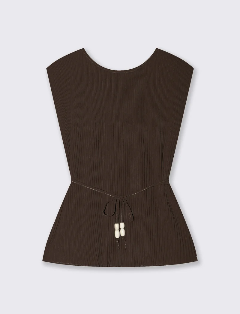 Top Plissettato con Spalline Imbottite - Moro