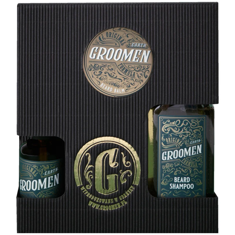 Groomen Set barba Earth Shampoo Balsamo Olio 150ml 50g 50ml — Set barba