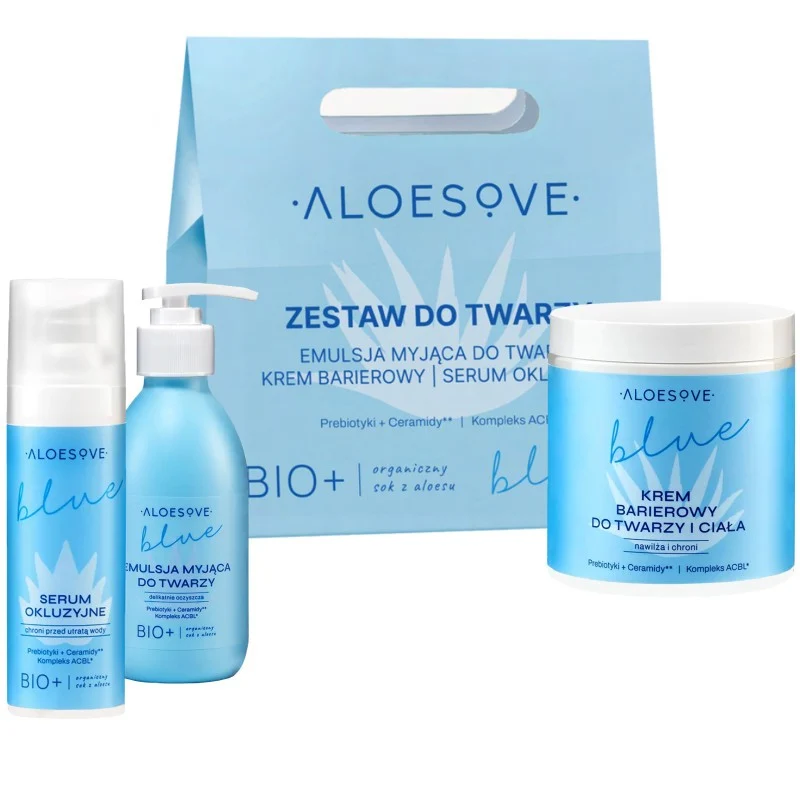 Aloesove Kit Blue Emulsione Detergente 190ml Siero 30ml Crema 250ml — Set skincare viso