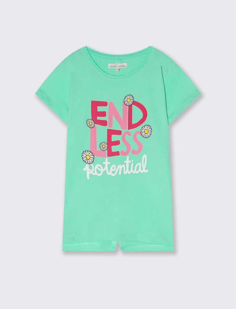 T-shirt mezza manica bambina con spacchetto - Verde acqua