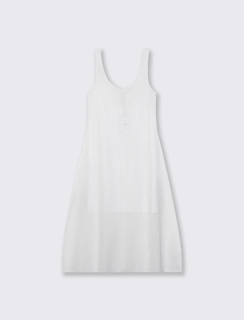 Vestito lungo smanicato con scollo a V - Bianco