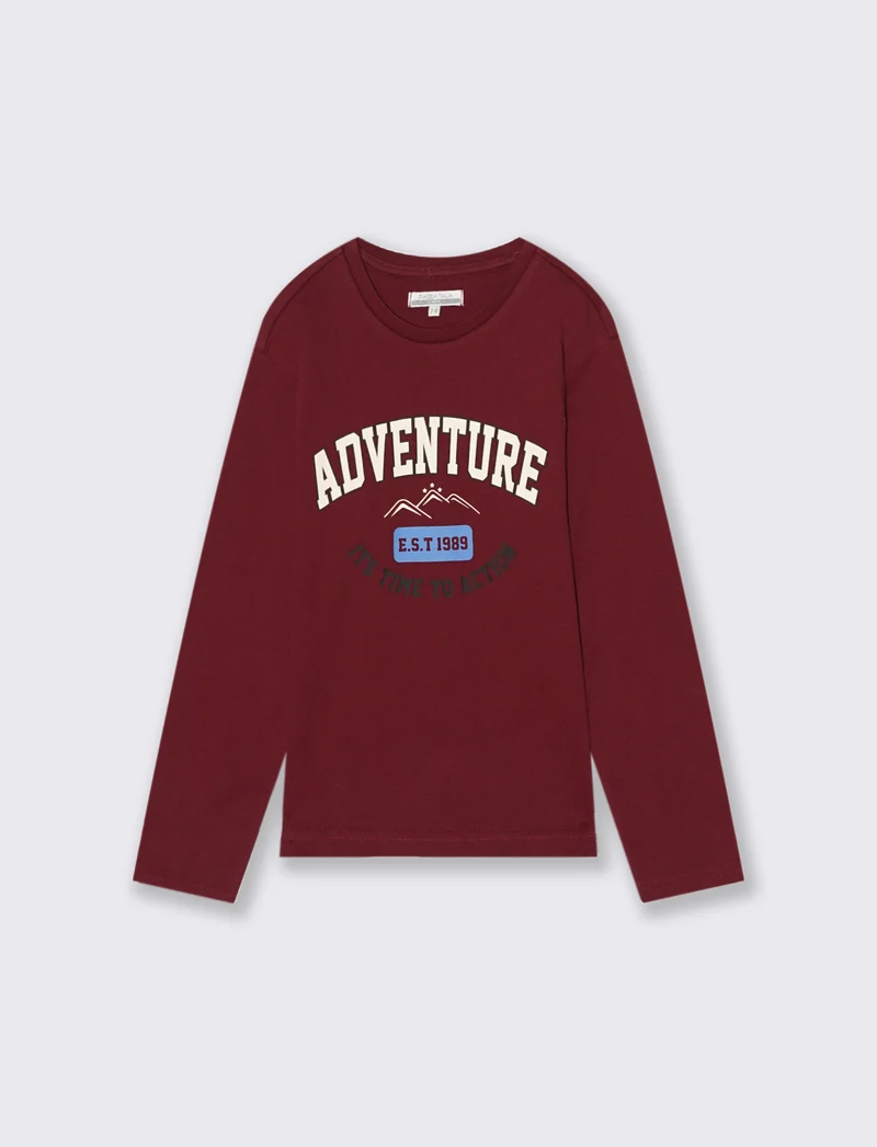 T-SHIRT IN JERSEY CON STAMPA - Bordeaux
