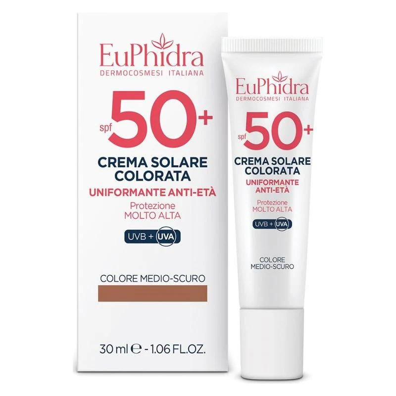 Euphidra Crema Solare Colorata Uniformante Anti-Età SPF 50+ Medio Scuro 30 ml — Solare
