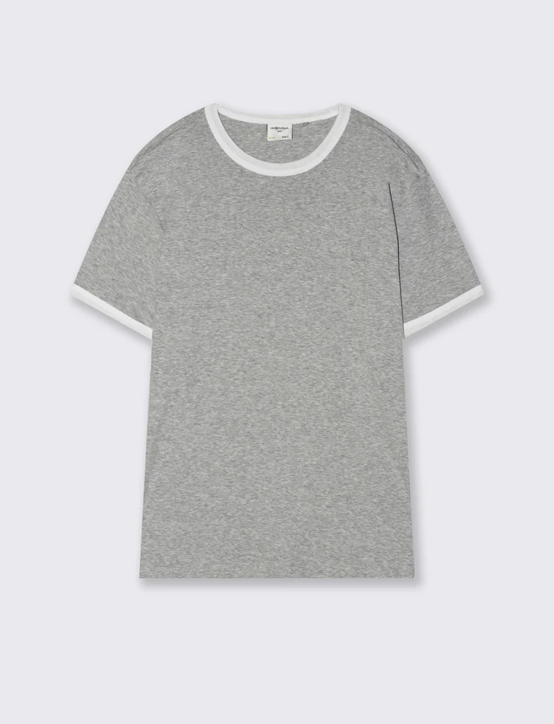 T-shirt a coste con contrasti eleganti - Grigio mel.