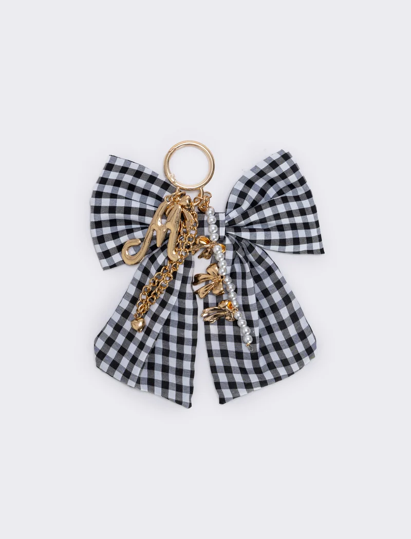 Portachiavi Vichy con iniziale personalizzata - Var 4