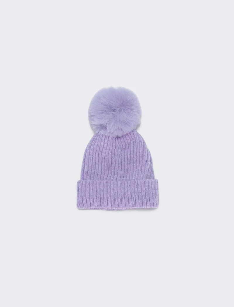 Cappello bambina con pon pon in ciniglia - Lilla