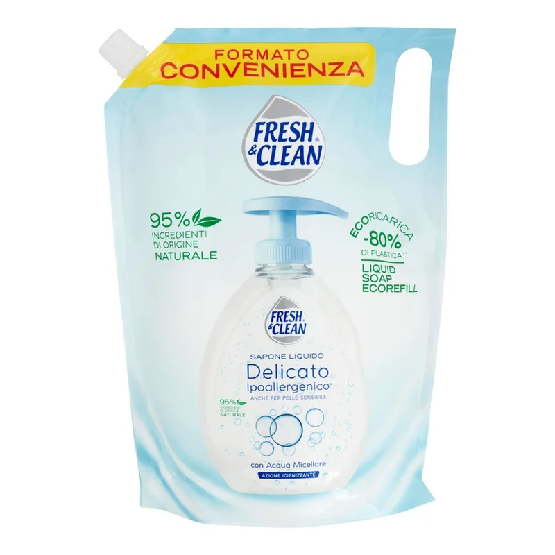 Fresh & Clean Sapone Liquido Delicato Ipoallergenico con Acqua Micellare Ecoricarica 1000 ml — Sapone liquido