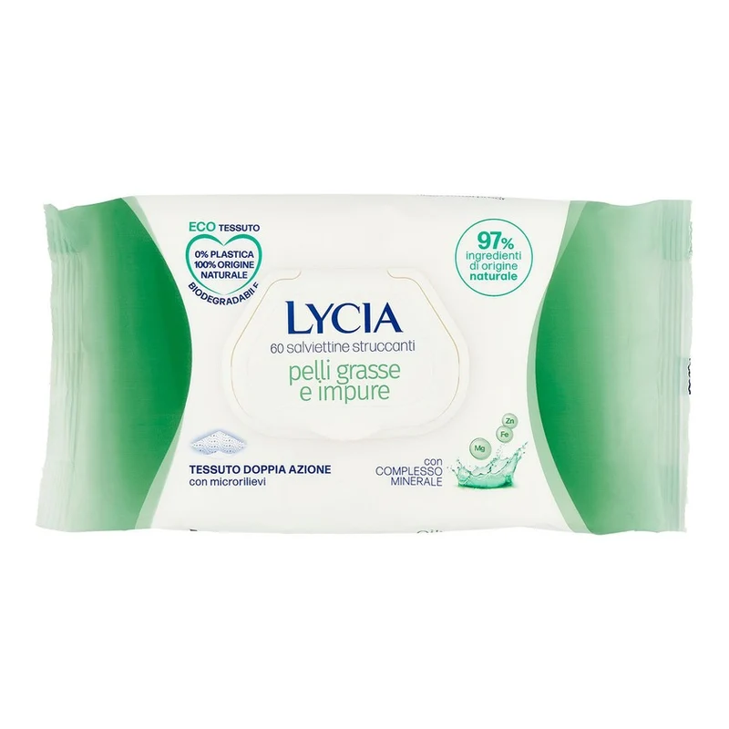Lycia Salviettine Viso Struccanti Per Pelli Grasse E Impure 60 Pezzi — Salvietta struccante