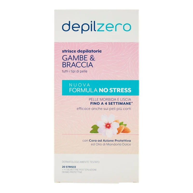 Depilzero Strisce Depilatorie Gambe E Braccia 22 Strisce + 4 Salviettine Post Depilazione Con Aloe — Strisce depilatorie