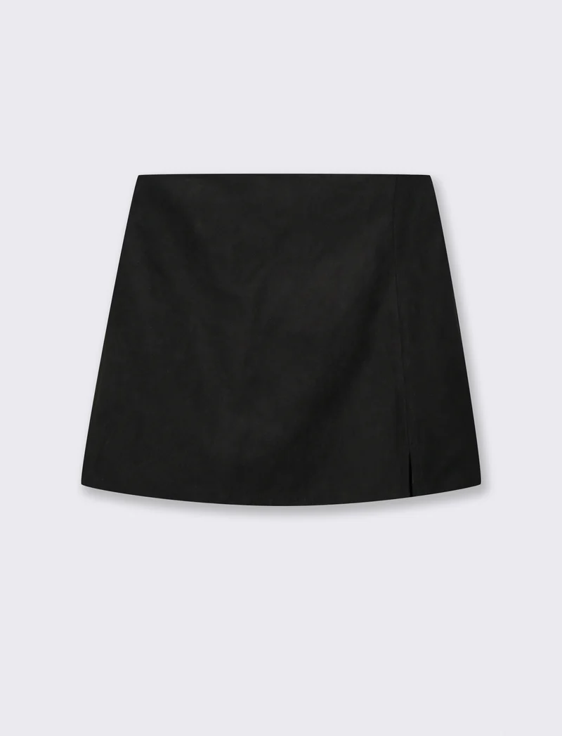 Gonna in tessuto scamosciato con spacco - Nero