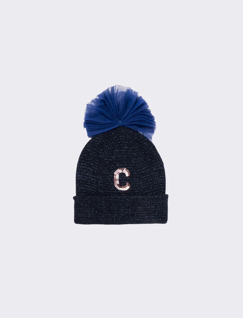 Cappello con fiocco in tulle e lettera paillettes - Var 7