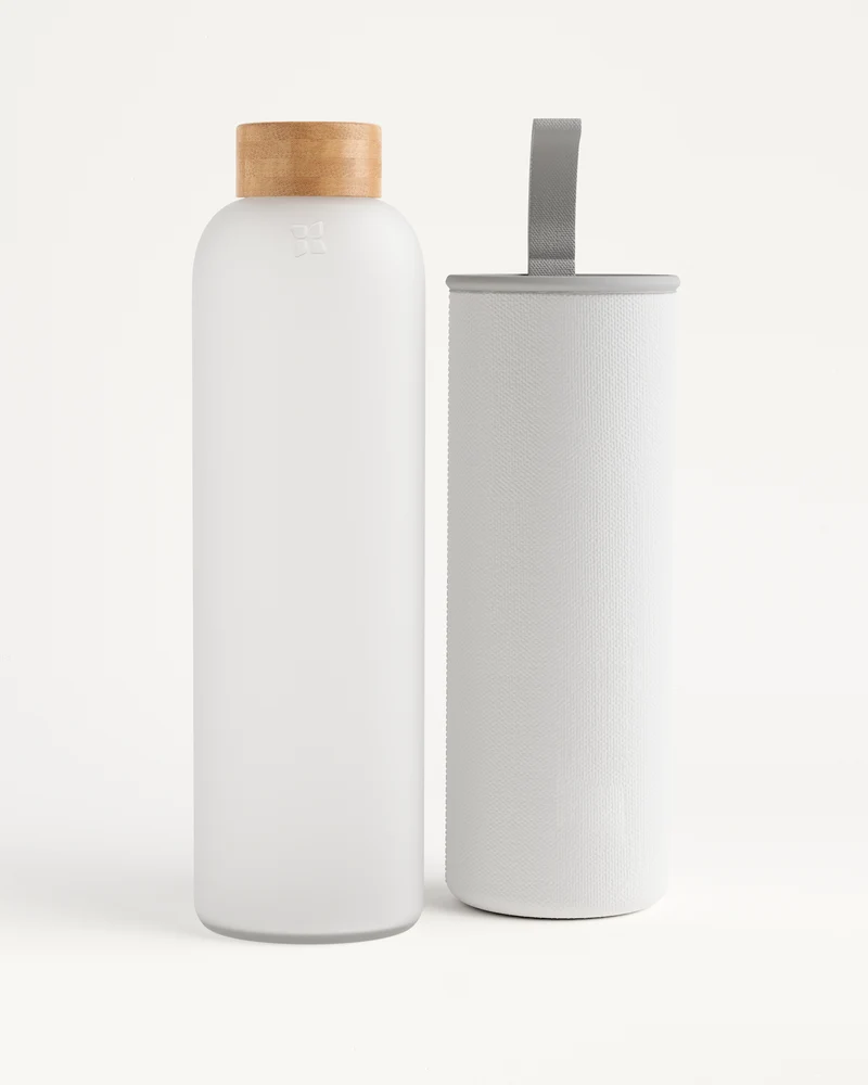 Waterdrop Glass Frosted bianco 1000 ml — Bottiglia d'acqua