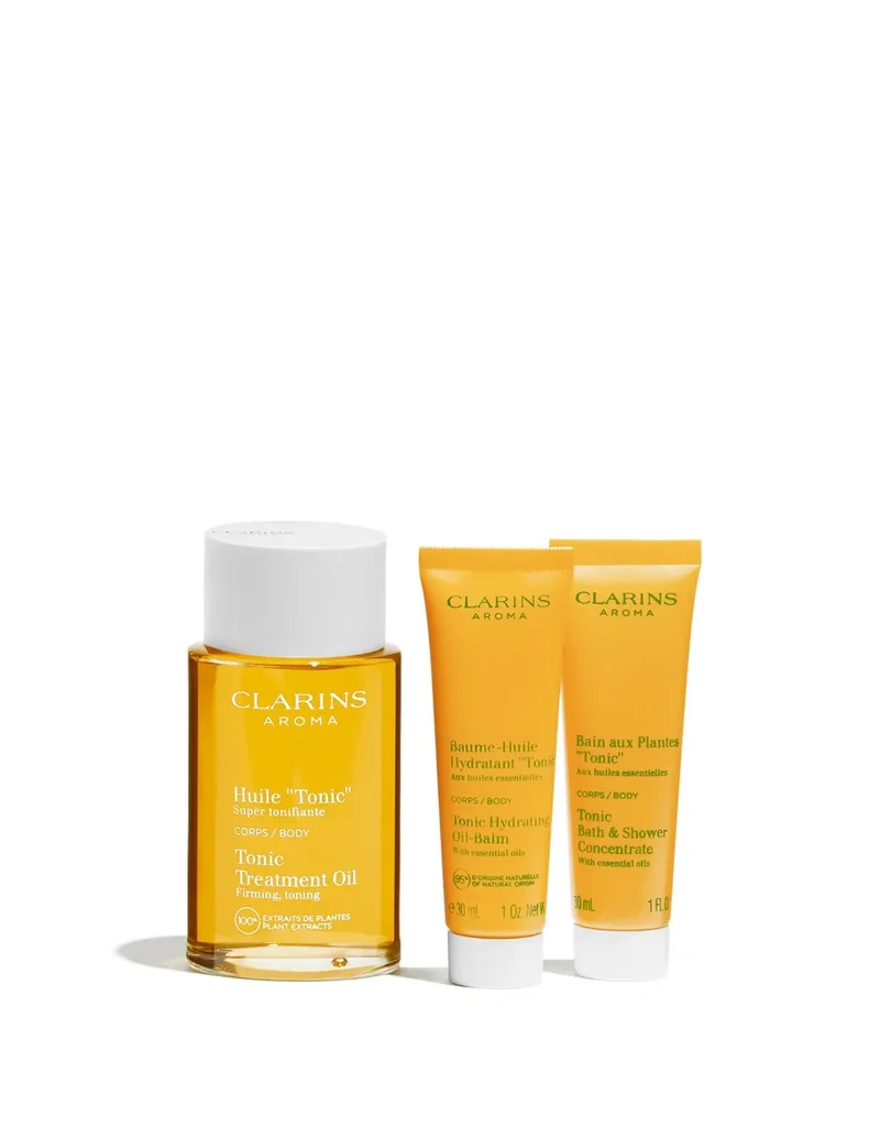 Clarins Aroma Olio tonico 100 ml Gel 30 ml Balsamo 30 ml — Eau de Parfum