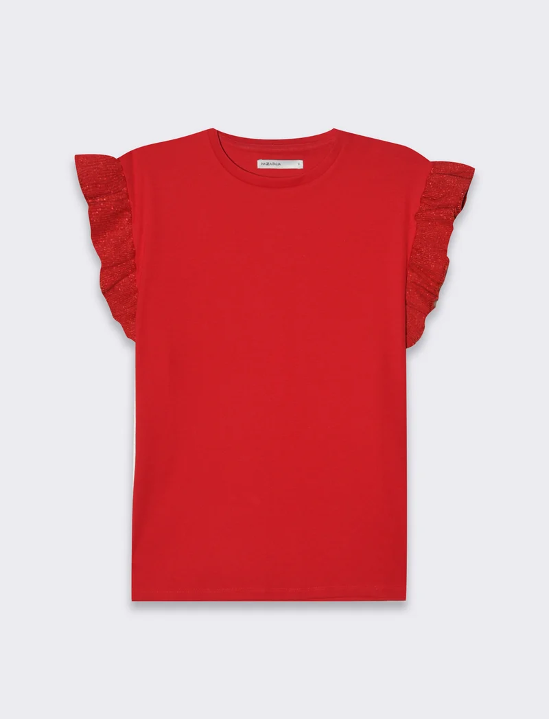 T-shirt con rouches da donna - Rosso scarlatto