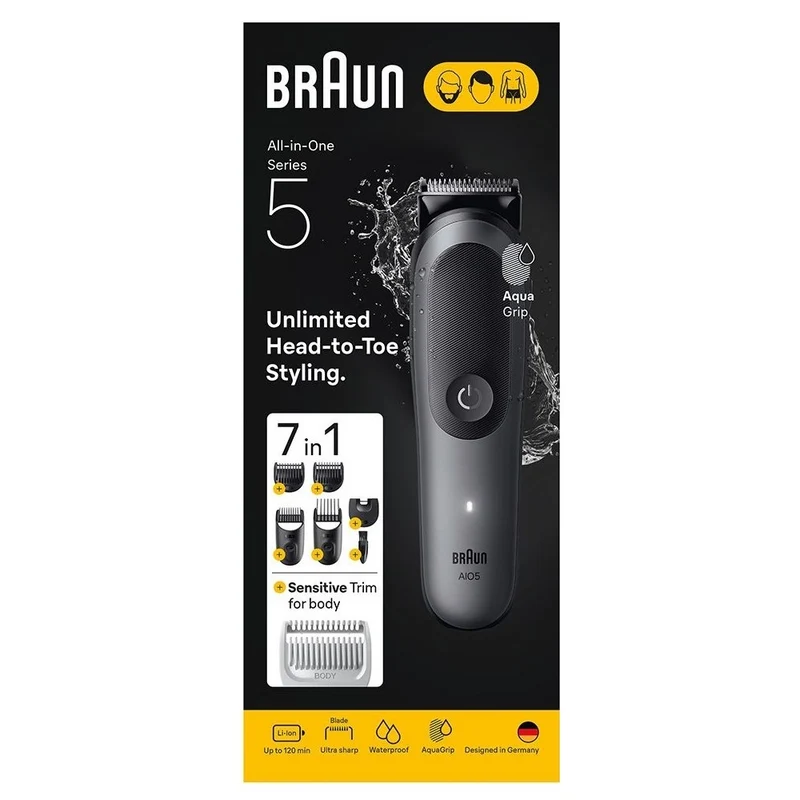 Braun All-In-One Series 5 AIO5520 Set Cura Capelli e Corpo 7 in 1 — Rasoio Multifunzione