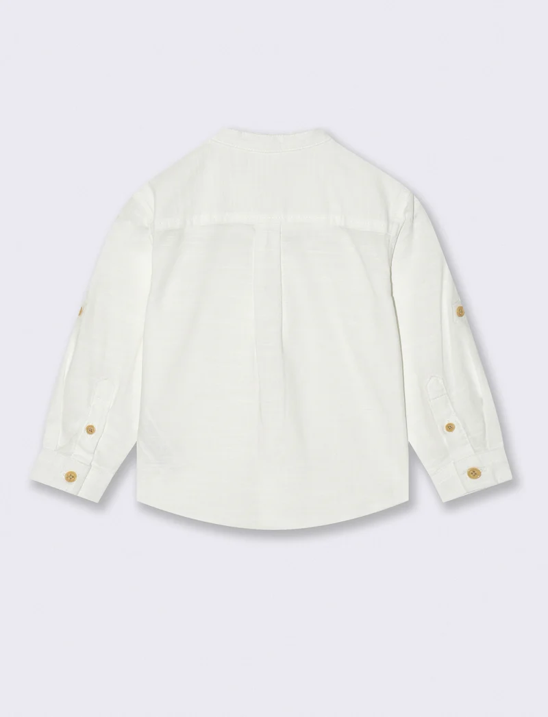 Camicia collo coreano manica lunga e bottoni - Bianco latte