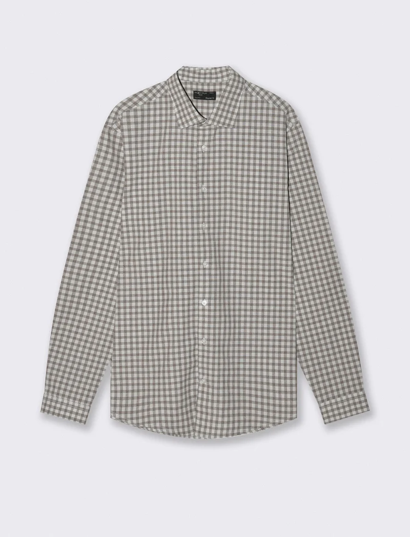 Camicia a quadri regular fit in cotone - Moro