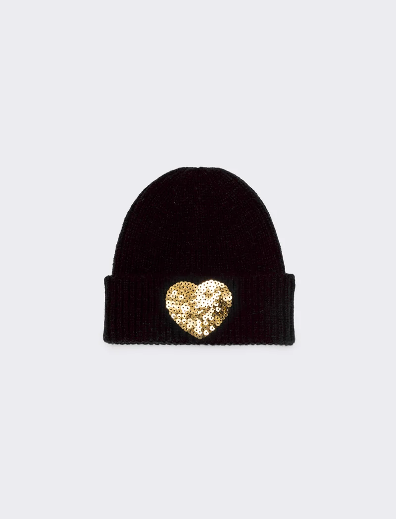 Cappello con cuore paillettes - Nero