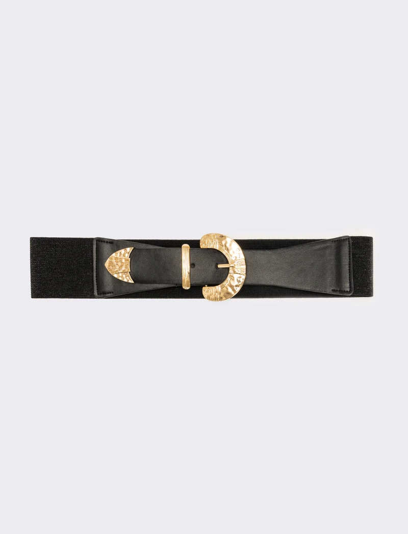Cintura donna elastica con fibbia martellata - Nero